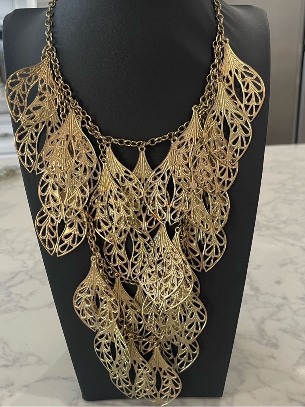 Gold Filigree Leaf Multi-Layer Necklace for Women